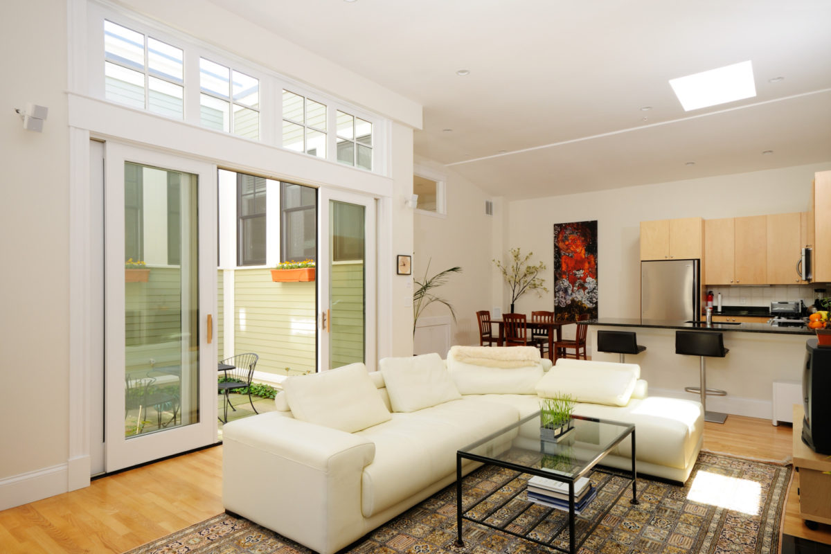 living room with a glass door